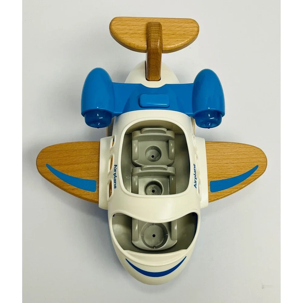 Wanborns Blue White Toy Airplane Set with Light and Sound 2 Figures Kids Play